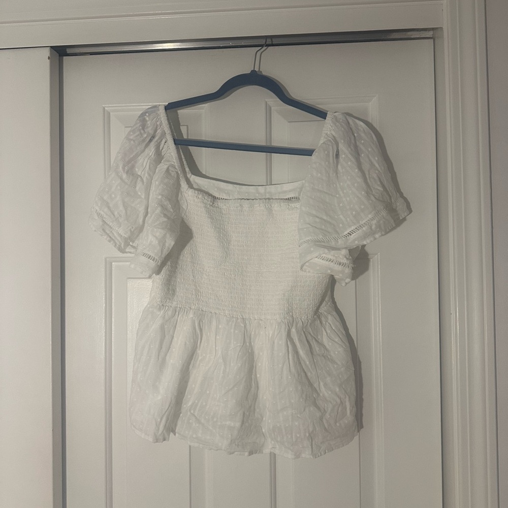 LOFT White Textured Puff Sleeve Blouse